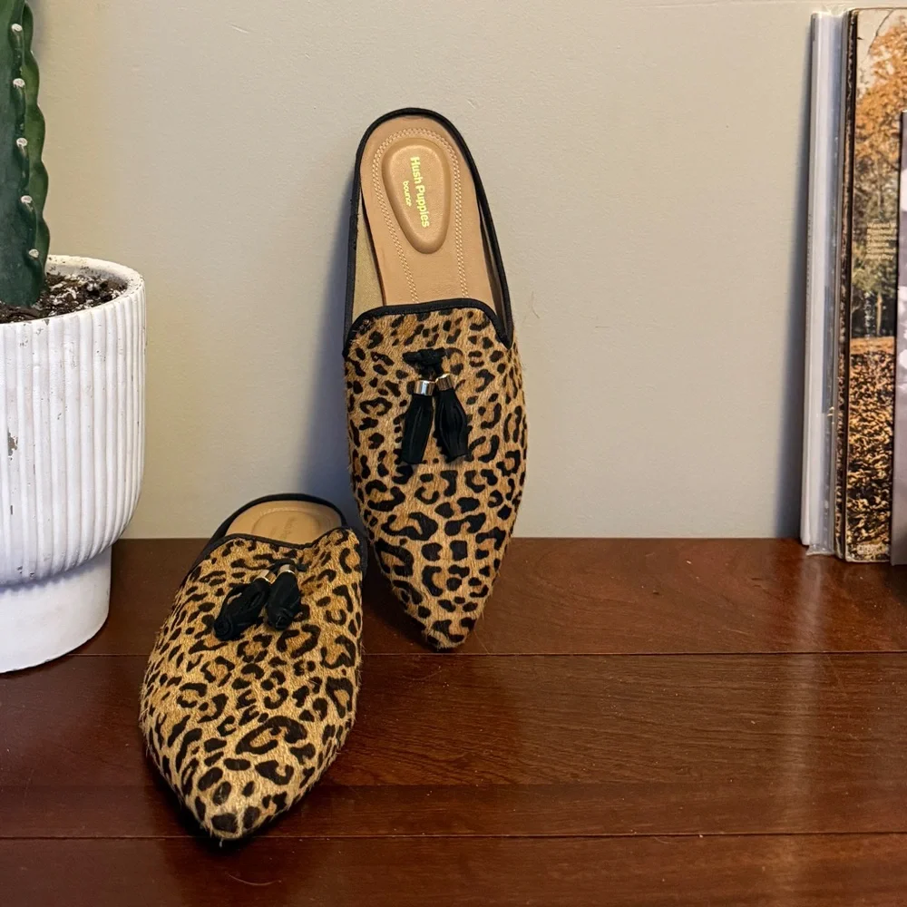 Hush Puppies Leopard Print Flats with Black Tassels - Picture 1 of 10
